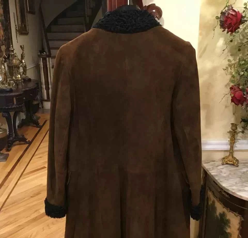 Luxequir-Collection Vintage Women's Brown Genuine Shear ling Suede Jacket Coat