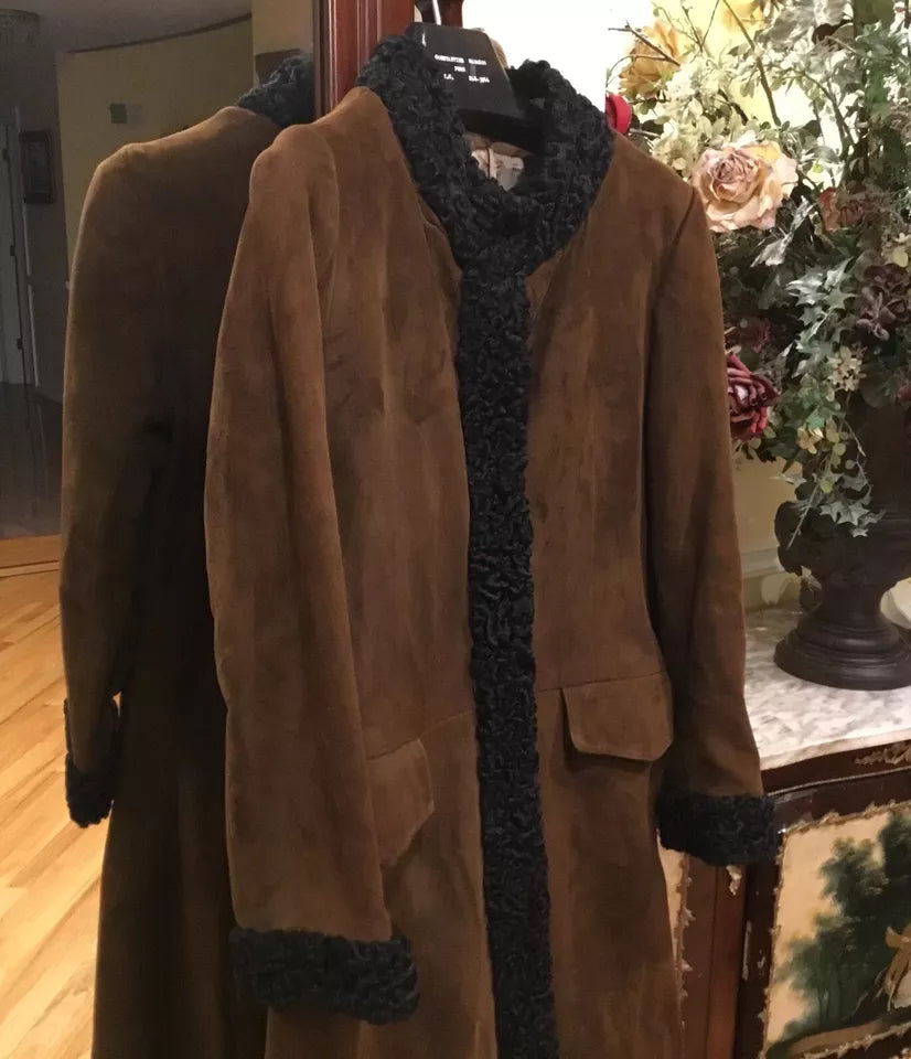 Luxequir-Collection Vintage Women's Brown Genuine Shear ling Suede Jacket Coat Luxequir Vogue