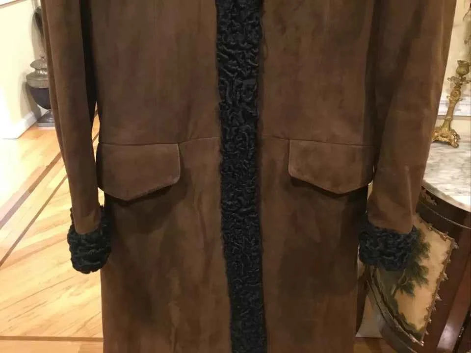 Luxequir-Collection Vintage Women's Brown Genuine Shear ling Suede Jacket Coat