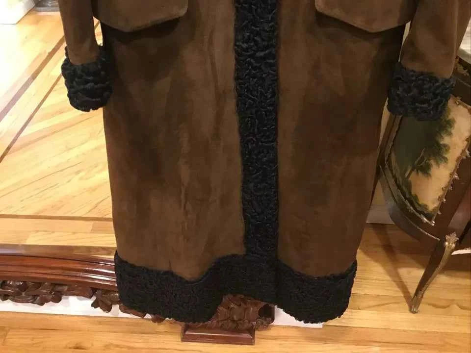 Luxequir-Collection Vintage Women's Brown Genuine Shear ling Suede Jacket Coat