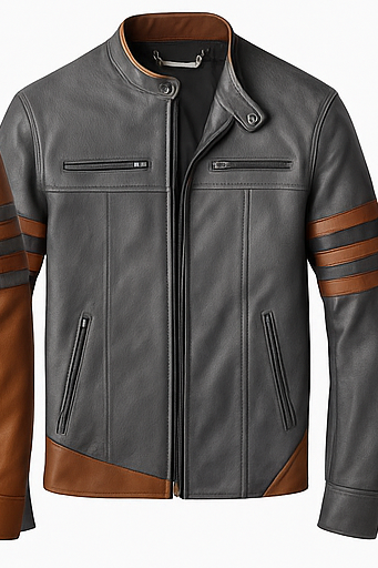 Wolverik – Men’s Two-Tone Striped Lambskin Biker Jacket Luxequir Vogue