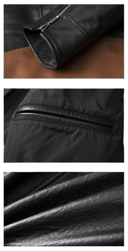 Wolverik – Men’s Two-Tone Striped Lambskin Biker Jacket Luxequir Vogue