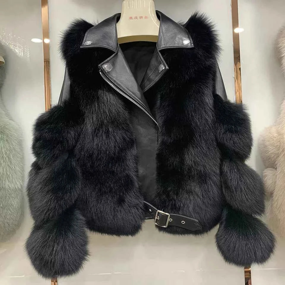 Fiera Shear – Genuine Fox Fur Leather Biker