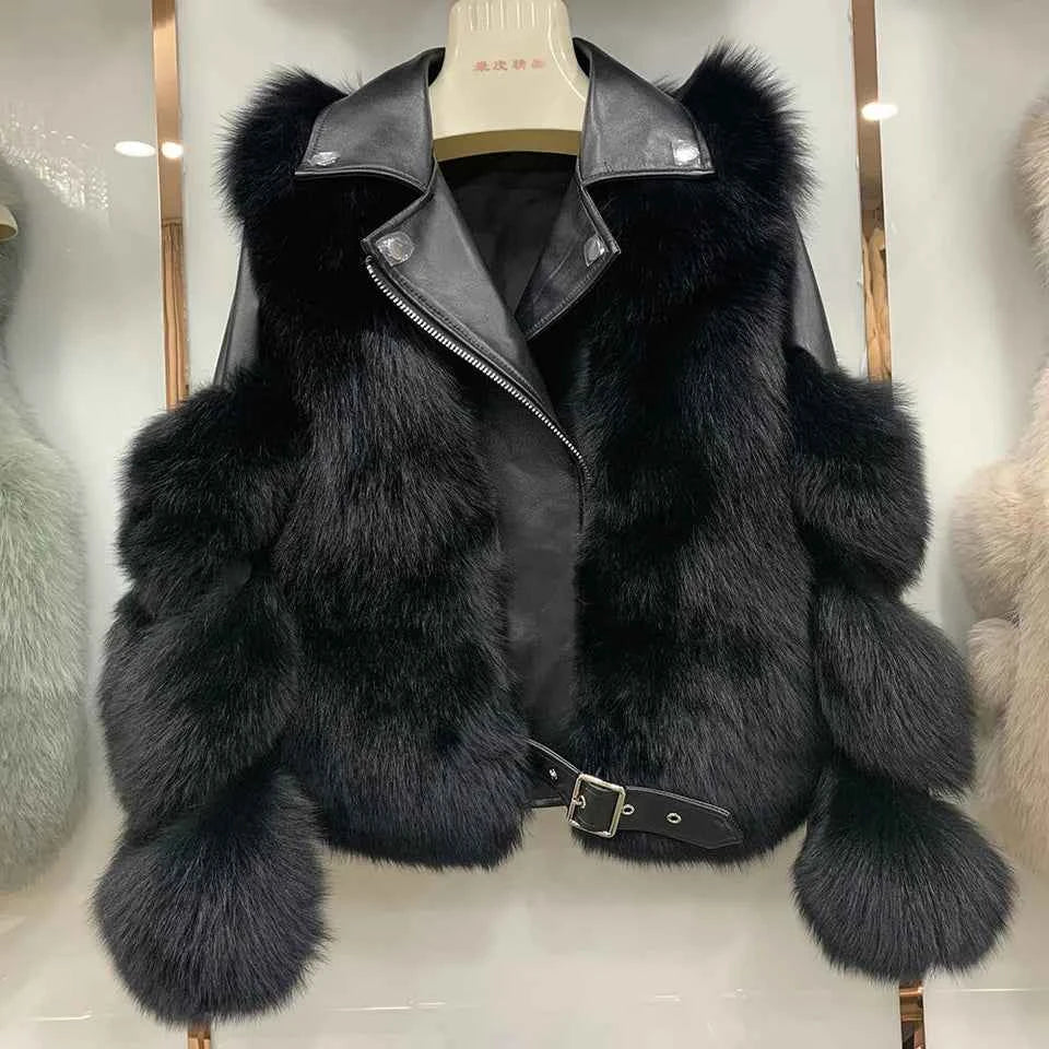 Fiera Shear – Genuine Fox Fur Leather Biker