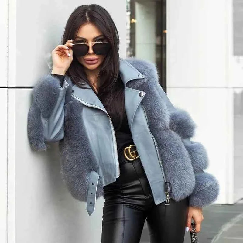 Fiera Shear – Genuine Fox Fur Leather Biker
