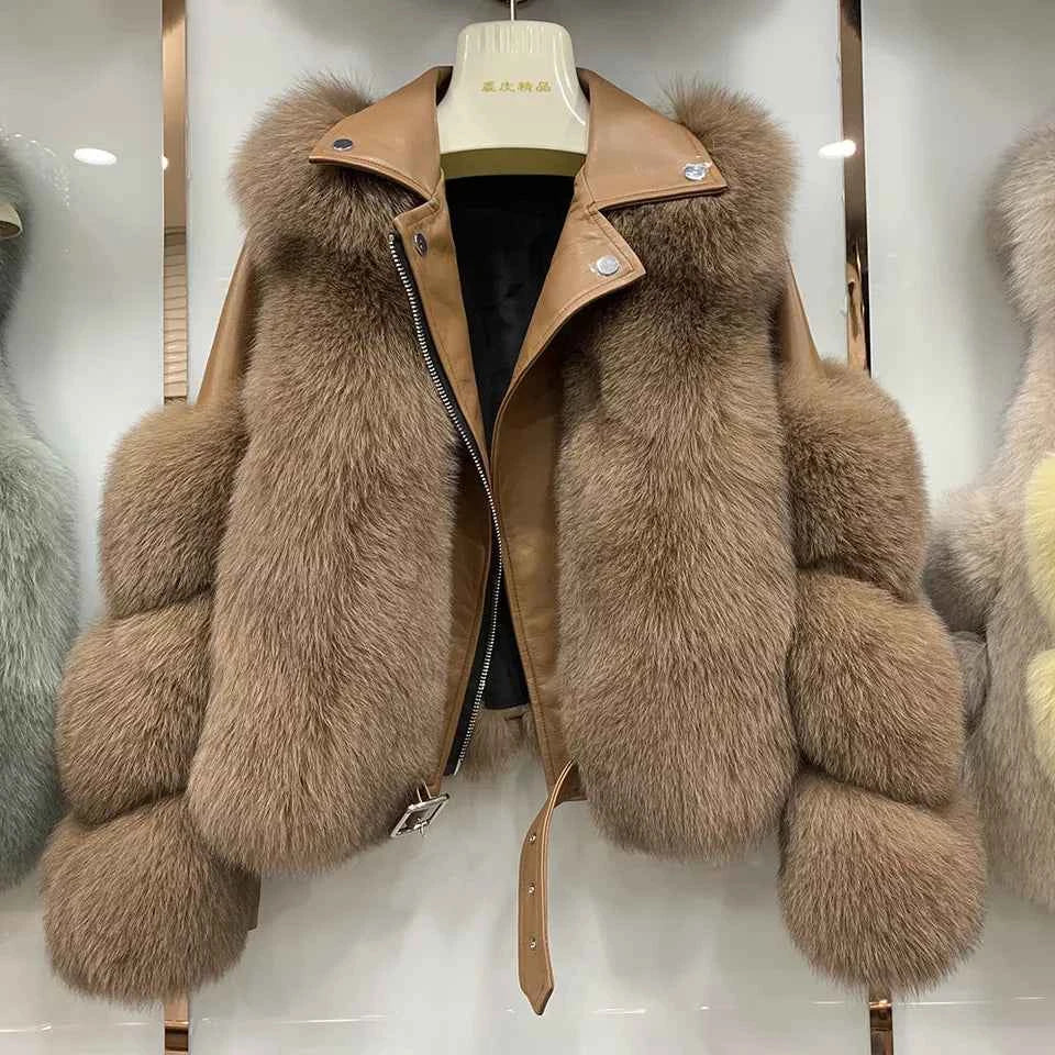 Fiera Shear – Genuine Fox Fur Leather Biker