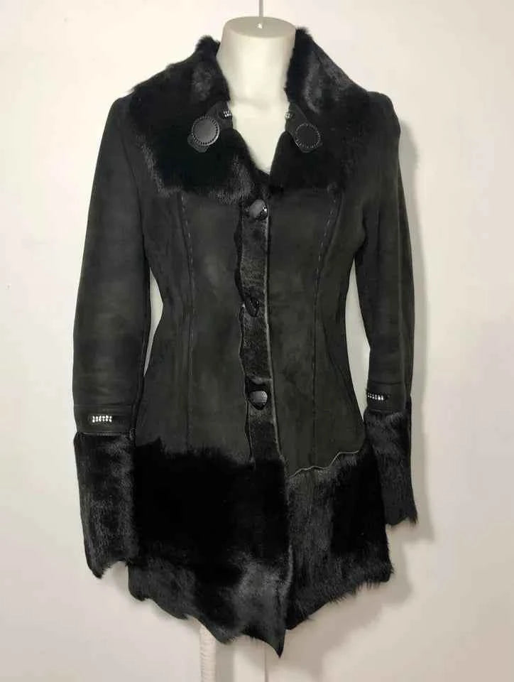 Luxequir-Collection Women Black Fur Sheepskin Coat