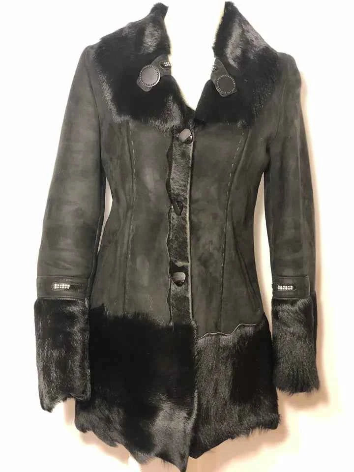 Luxequir-Collection Women Black Fur Sheepskin Coat