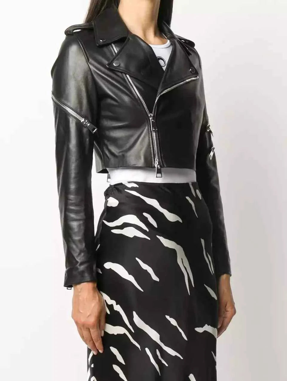 Luxequir-Collection Women Cropped Leather Jacket Women Casual Wear Genuine Black Leather Jacket