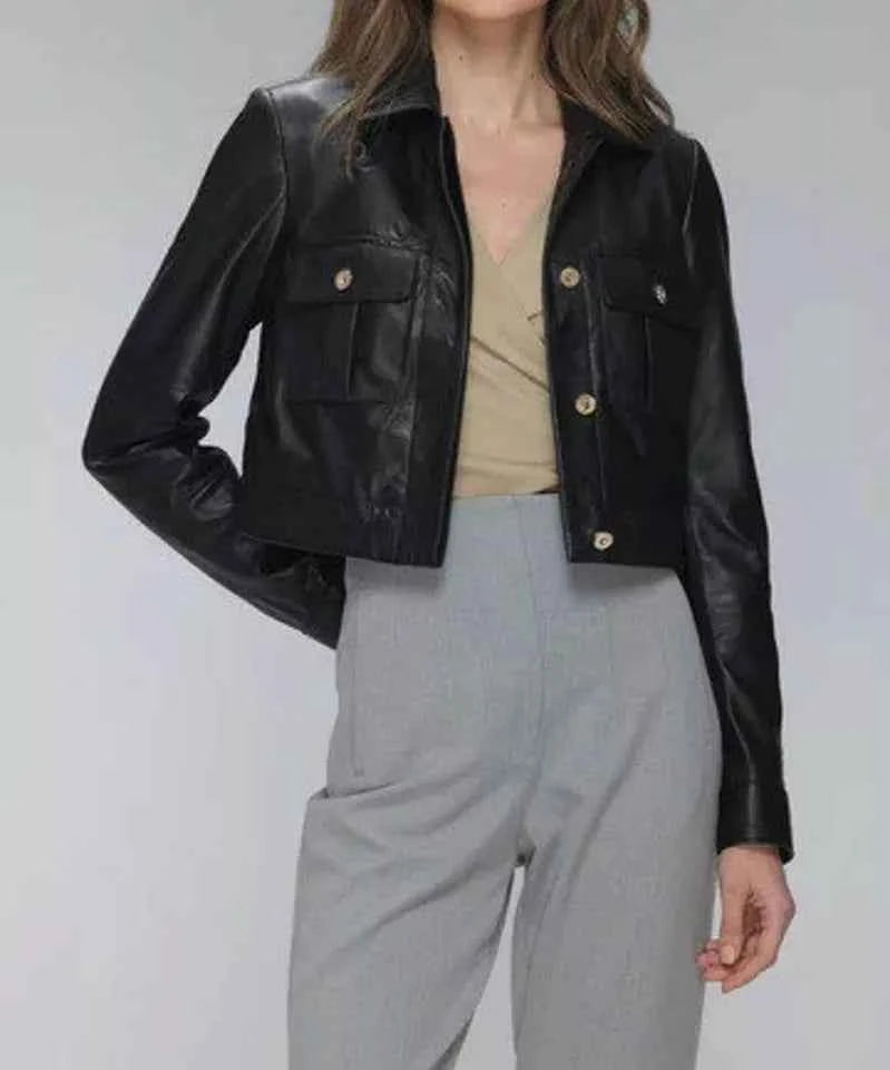 Luxequir-Collection Women Cropped Leather Jacket Women Casual Wear Genuine Black Leather Jacket