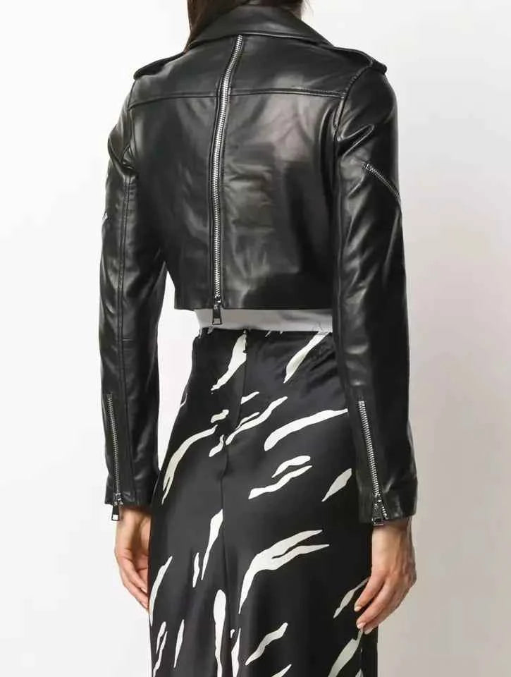 Luxequir-Collection Women Cropped Leather Jacket Women Casual Wear Genuine Black Leather Jacket
