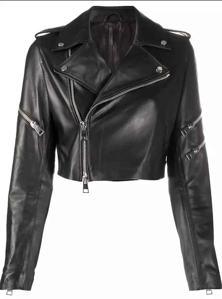Luxequir-Collection Women Cropped Leather Jacket Women Casual Wear Genuine Black Leather Jacket