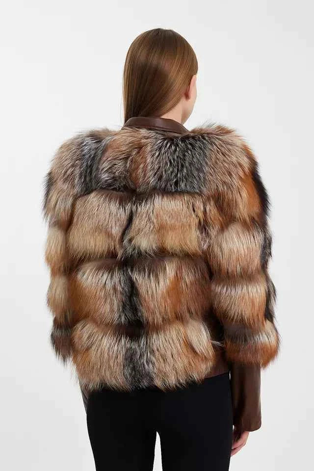 Nordic Luxe – Women's Genuine Lambskin Leather Jacket with Finland Fox Fur Trim