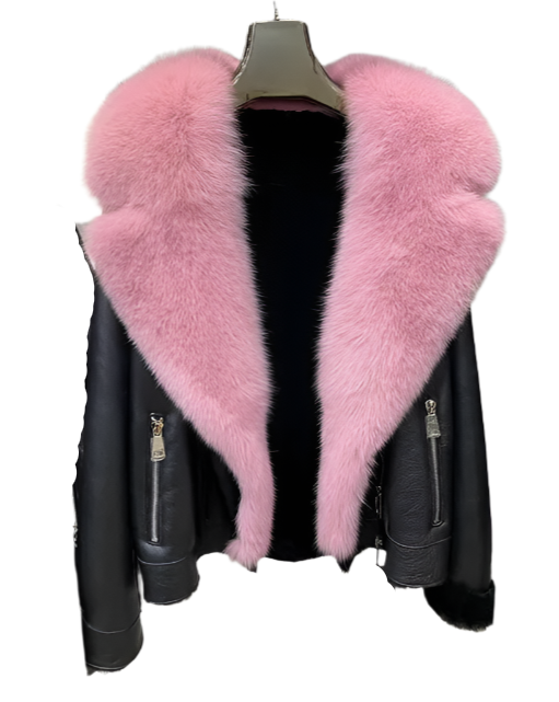 Frost Monarch - Women's Shearling Leather Coat with Arctic Fox Fur Hood Luxequir Vogue