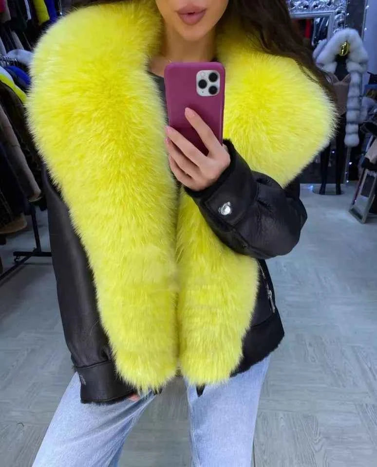 Frost Monarch – Women’s Shearling Leather Coat with Arctic Fox Fur Hood
