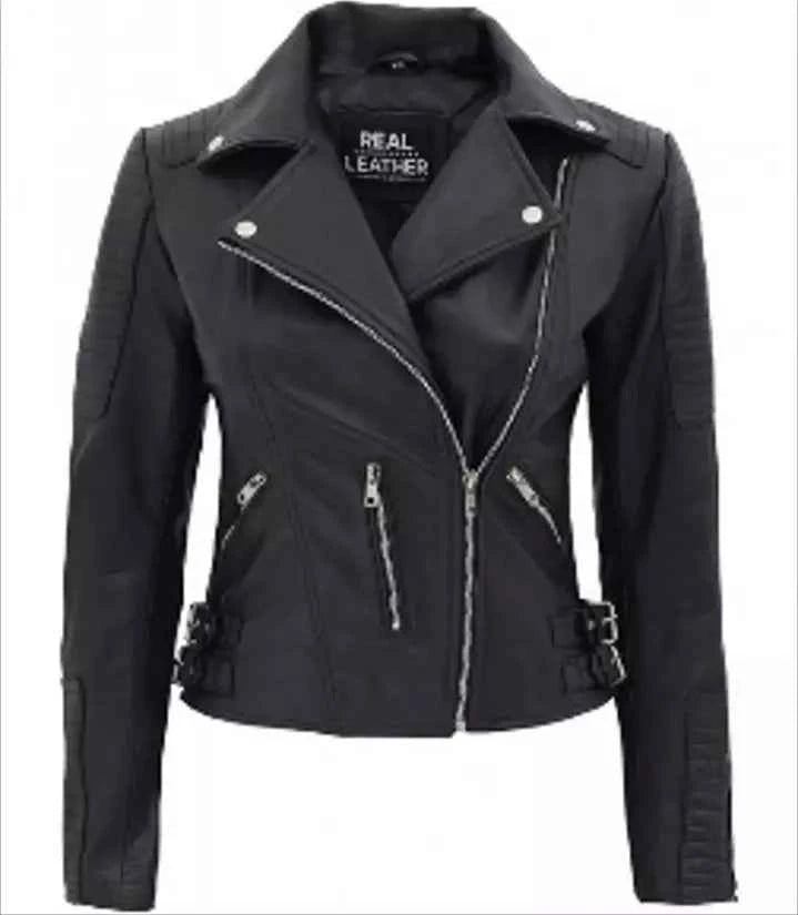 Luxequir-Collection Women's Biker Jacket Slim Black 100% Real Leather Zip Slim Fit Outwear