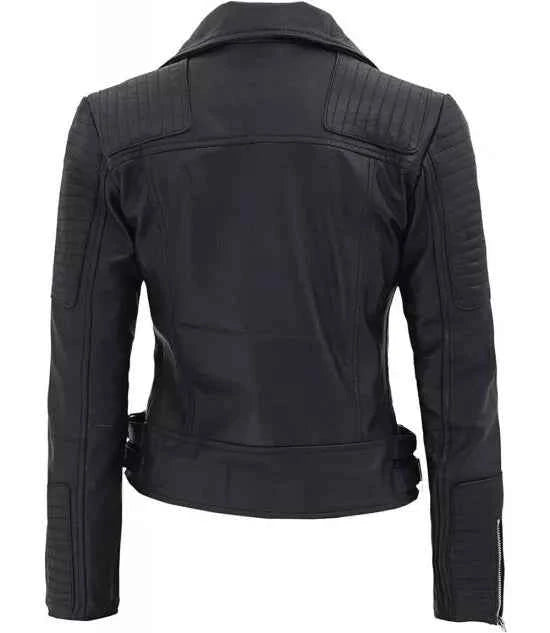 Luxequir-Collection Women's Biker Jacket Slim Black 100% Real Leather Zip Slim Fit Outwear