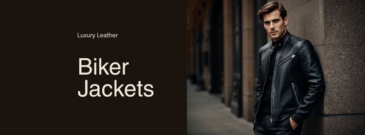 Men's leather biker jackets collection banner - Luxequir Vogue