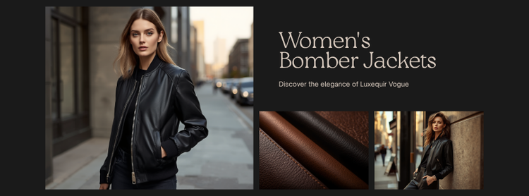 Women's bomber leather jackets collection banner - Luxequir Vogue