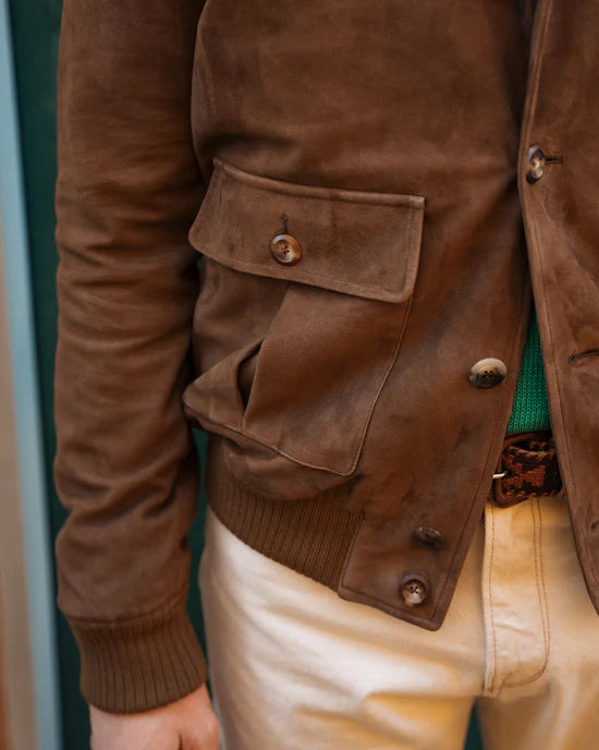 Compiano Heritage – Men’s Suede Leather Bomber Jacket Luxequir Vogue