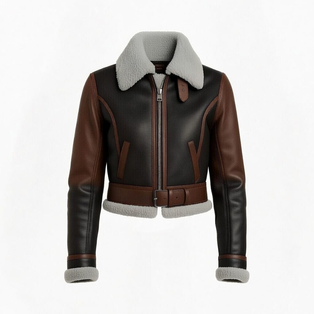 AeroChic Women’s Shearling Bomber Jacket Cropped Leather Luxequir Vogue