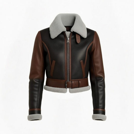 AeroChic Women’s Shearling Bomber Jacket Cropped Leather Luxequir Vogue