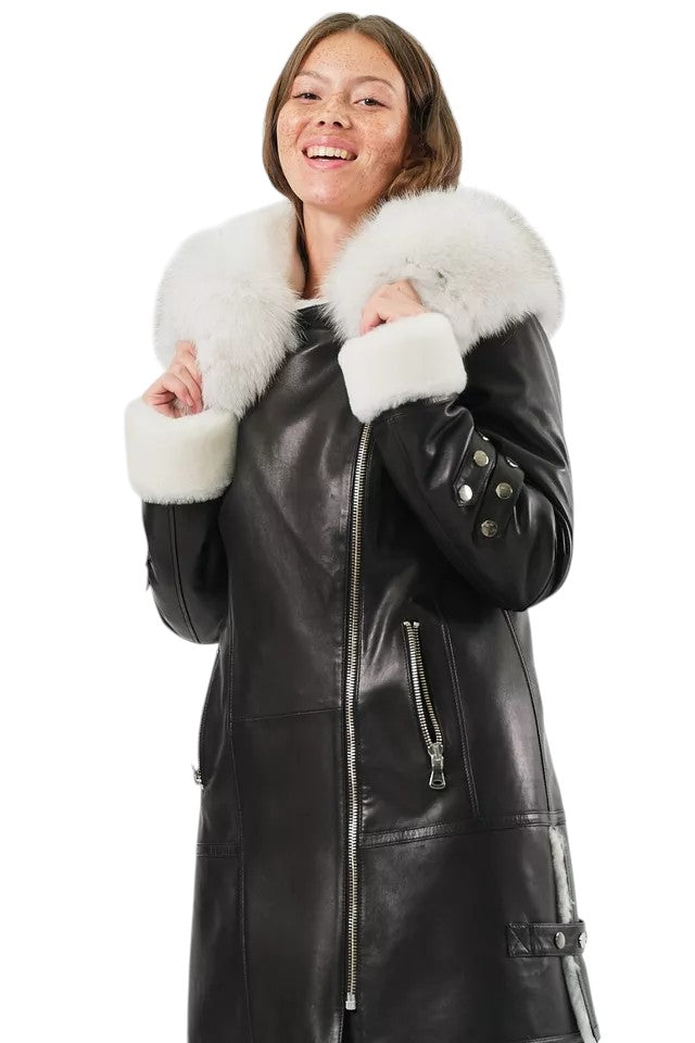 Arctic Envy – Women’s Luxury Shearling Leather Coat with Faux Fur Collar Luxequir Vogue