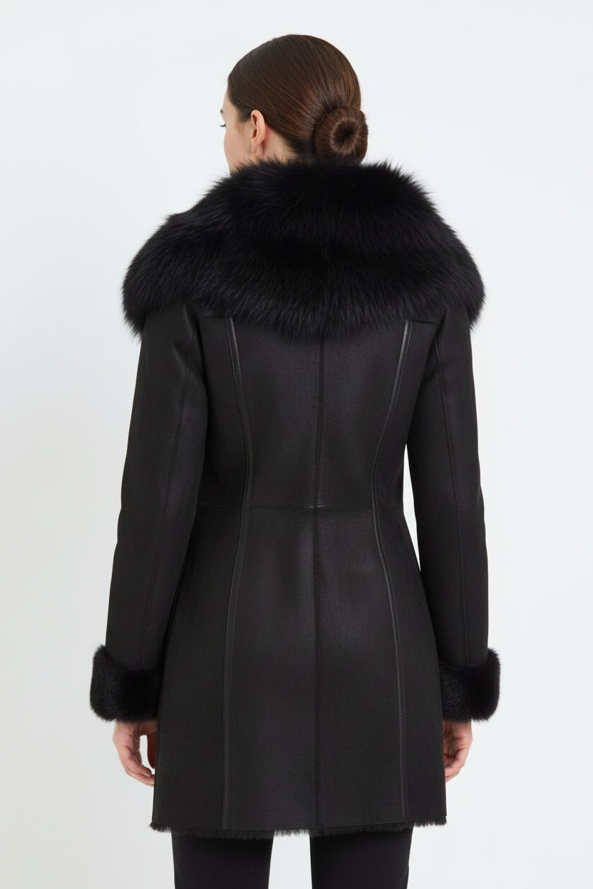 Arctic Noir Women's Black Shearling Coat with Toscana Fur Hood for Ultimate Style and Comfort Luxequir Vogue