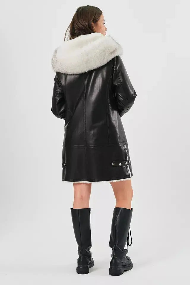 Arctic Rebel – Women’s Luxe Shearling Coat with Fox Fur Hood Luxequir Vogue