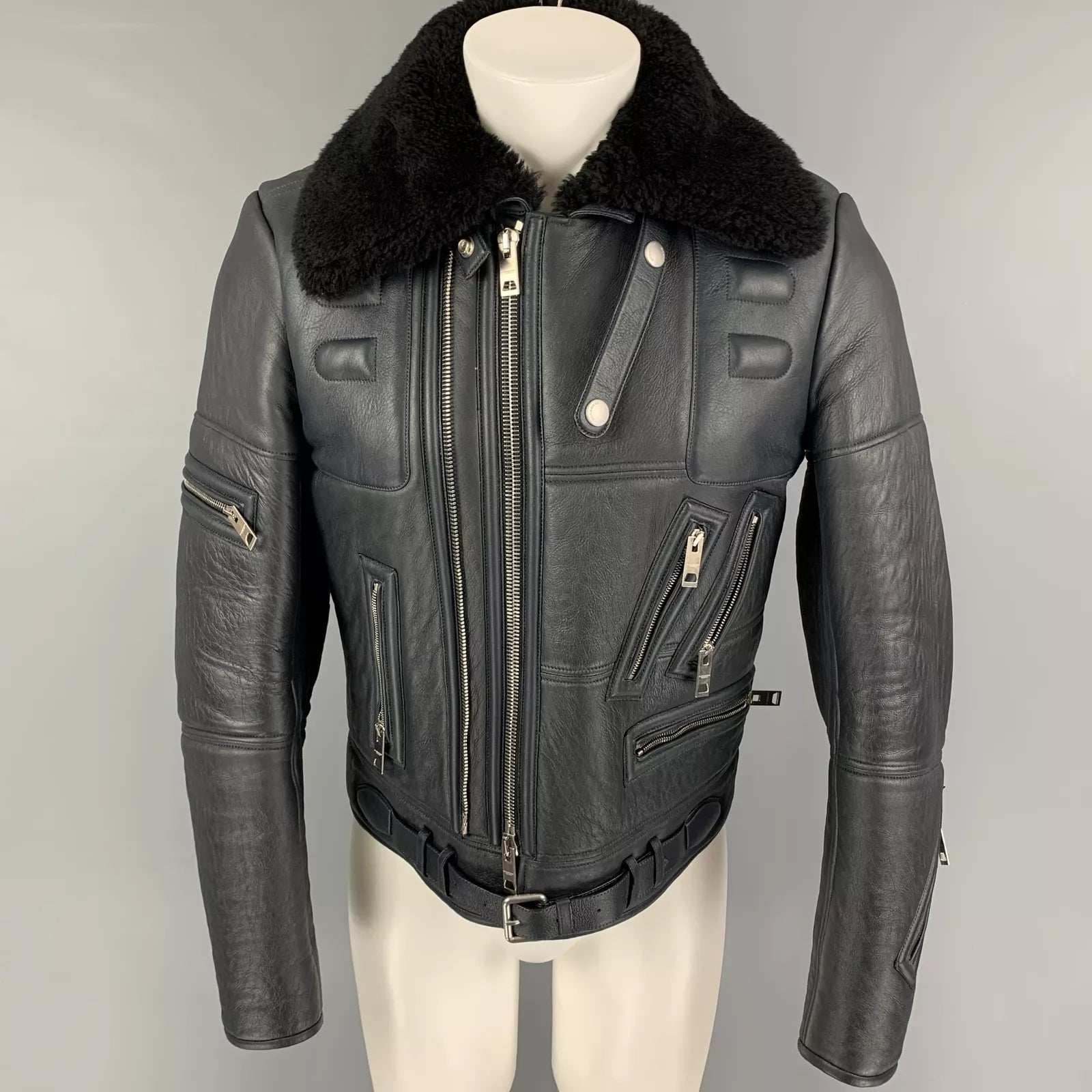 Arctic Reign – Men’s Deep Black Multi-Zip Shearling Collar Biker Jacket Luxequir Vogue
