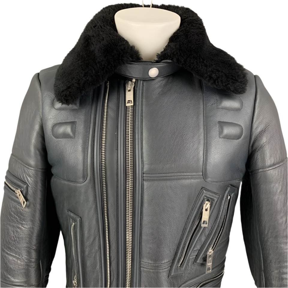 Arctic Reign – Men’s Deep Black Multi-Zip Shearling Collar Biker Jacket Luxequir Vogue
