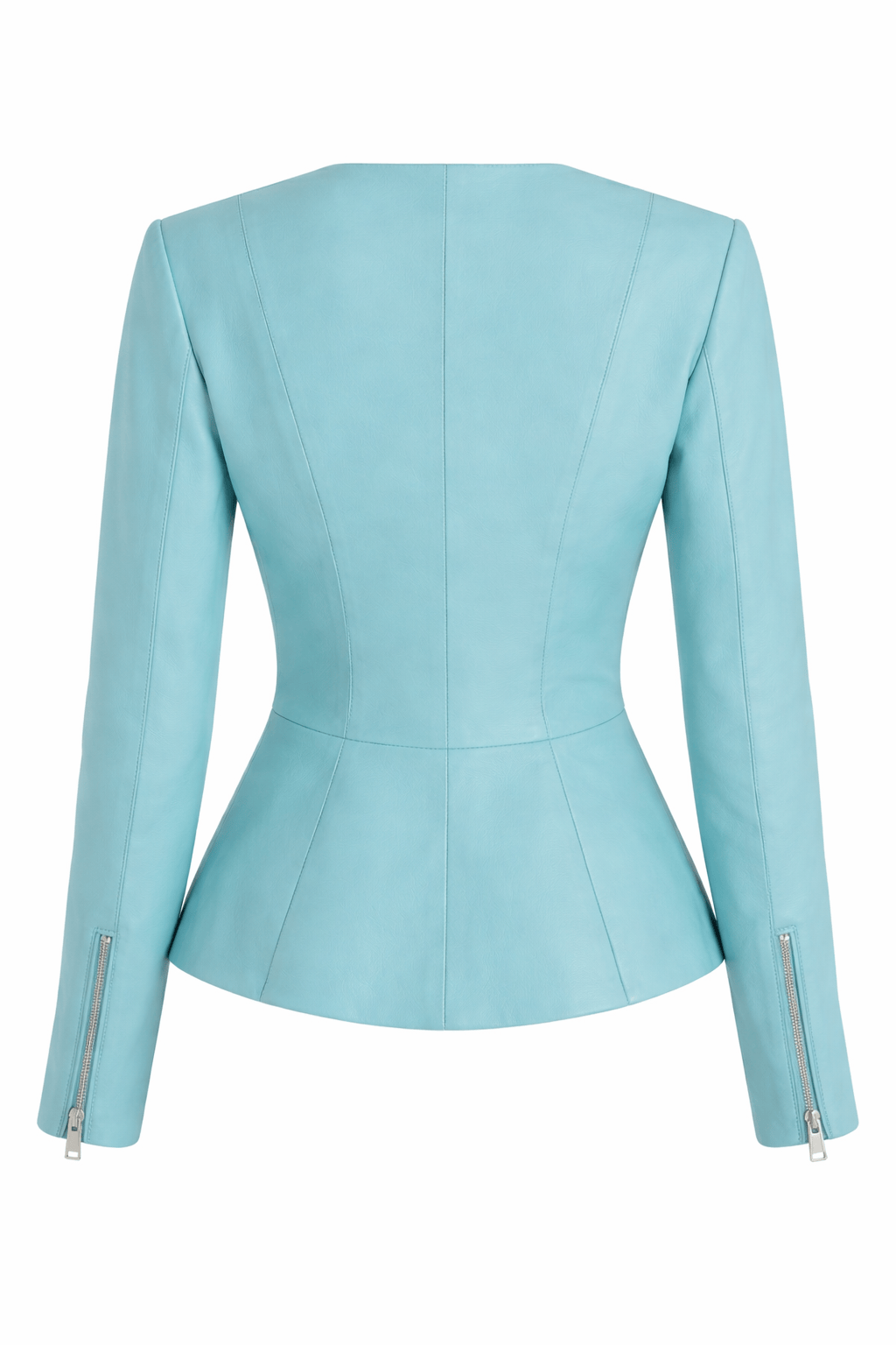 Light blue peplum jacket on a white background
