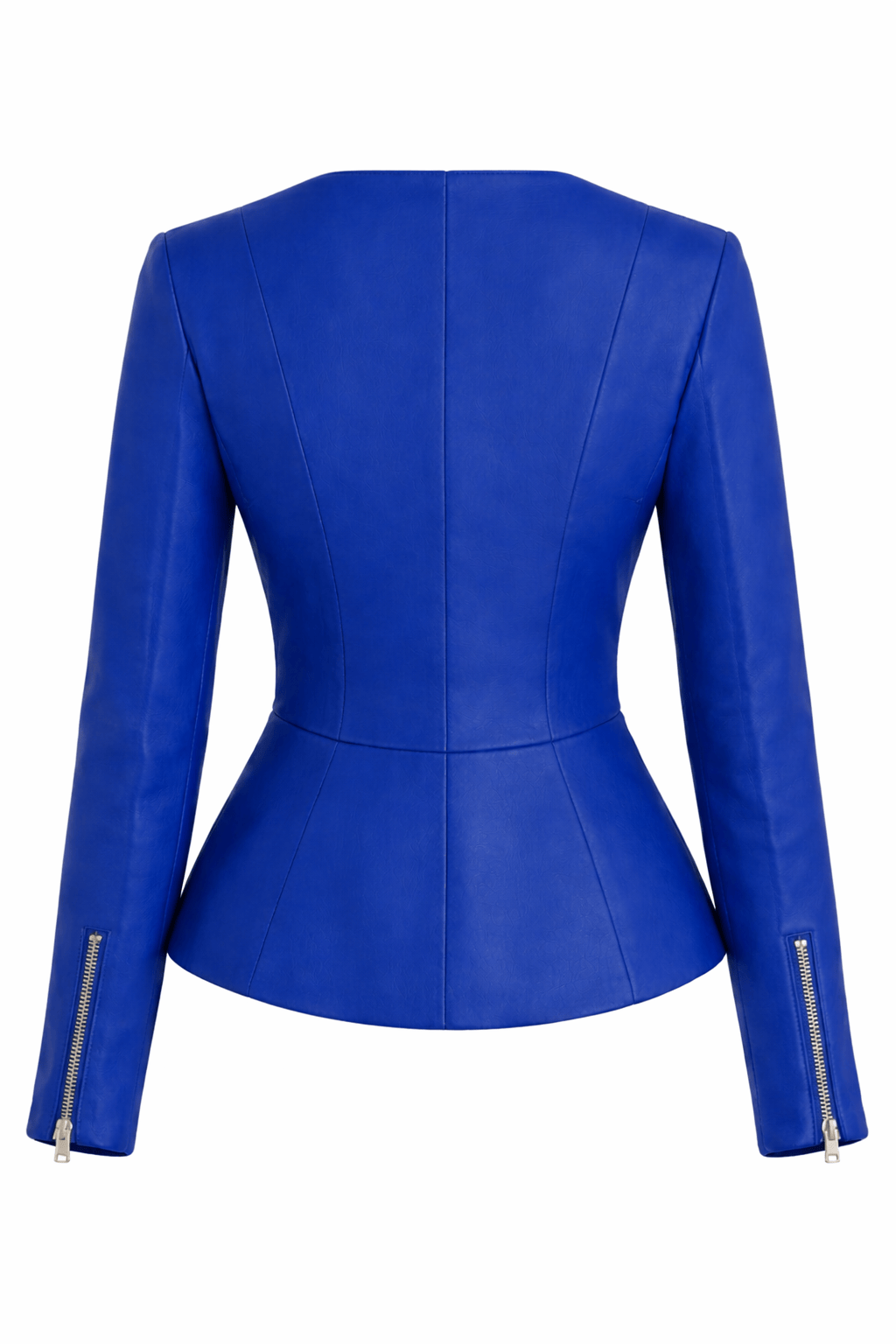 Blue leather jacket on a white background