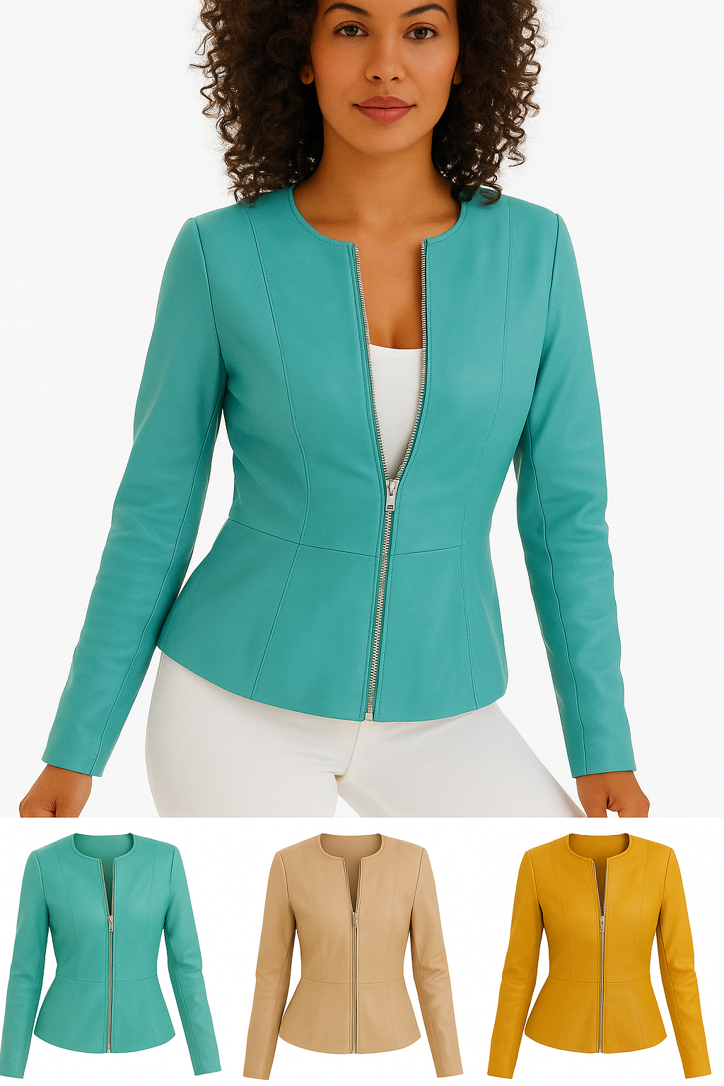 Azure Grace Turquoise Leather Jacket for Women - Tailored Style Luxequir Vogue