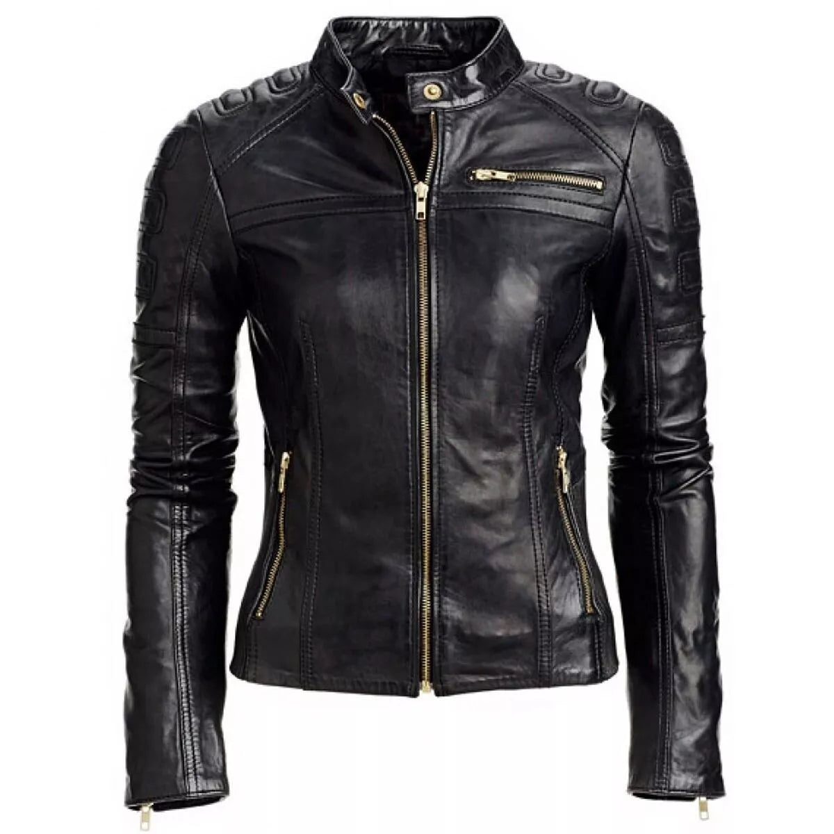 Black Women's Slim Fit Biker Style Real Leather Jacket Luxequir Vogue