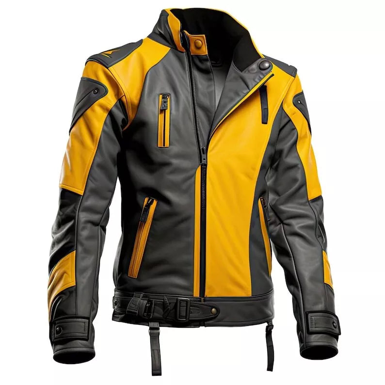 Blaze Rider – Men’s Yellow &amp; Black Real Lambskin Leather Biker Jacket Luxequir Vogue