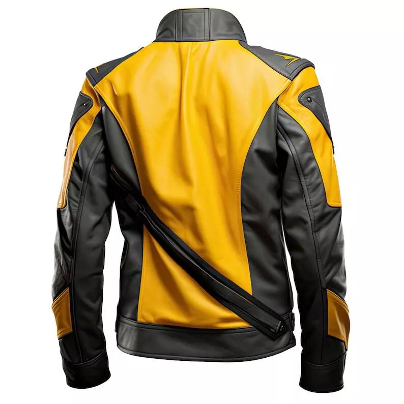 Blaze Rider – Men’s Yellow &amp; Black Real Lambskin Leather Biker Jacket Luxequir Vogue
