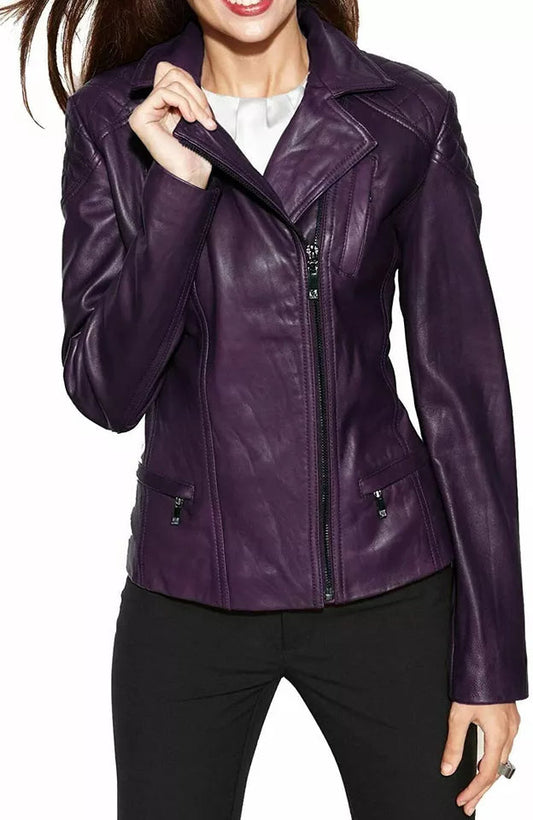 Brand New Women's Purple Leather Jacket 100% Real Lambskin Motor Biker Jacket Luxequir Vogue