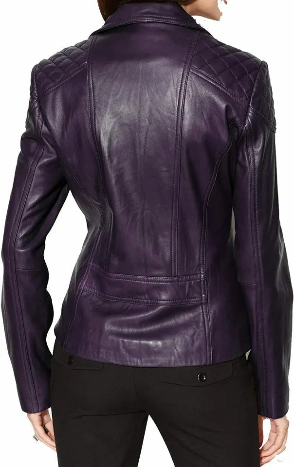 Brand New Women's Purple Leather Jacket 100% Real Lambskin Motor Biker Jacket Luxequir Vogue