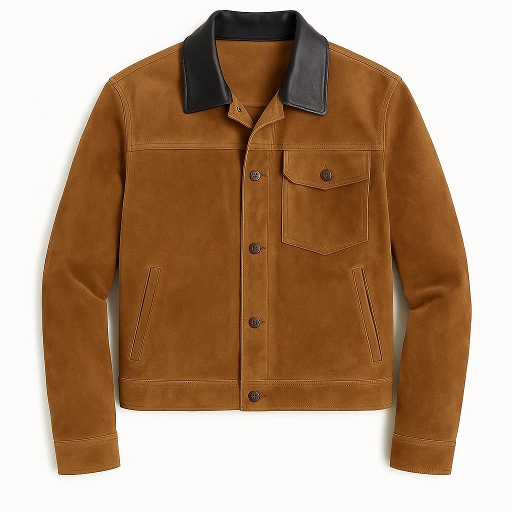 Bronzed Oak Suede Trucker – Classic Fit Luxequir Vogue