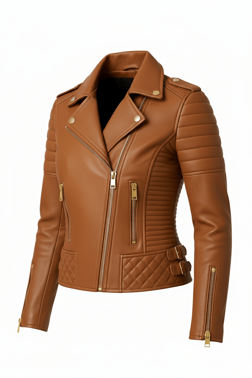Brown leather jacket on a white background