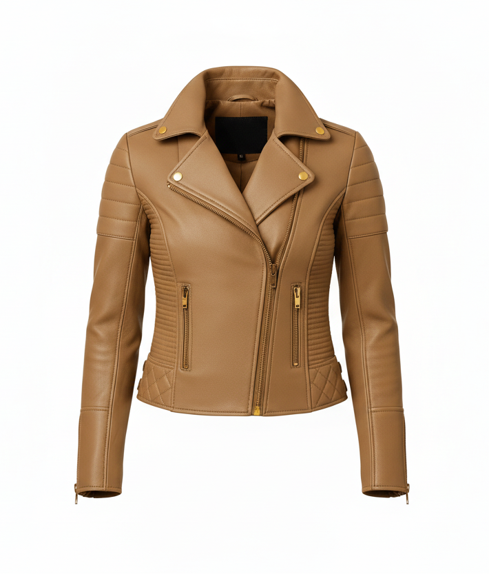 Tan leather jacket on a white background