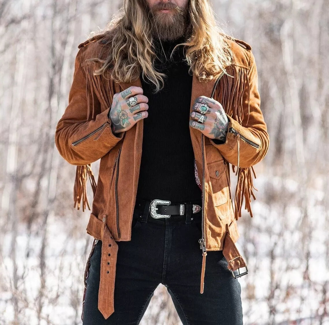 Canyon Rebel – Men’s Vintage Brown Suede Fringe Jacket Luxequir Vogue