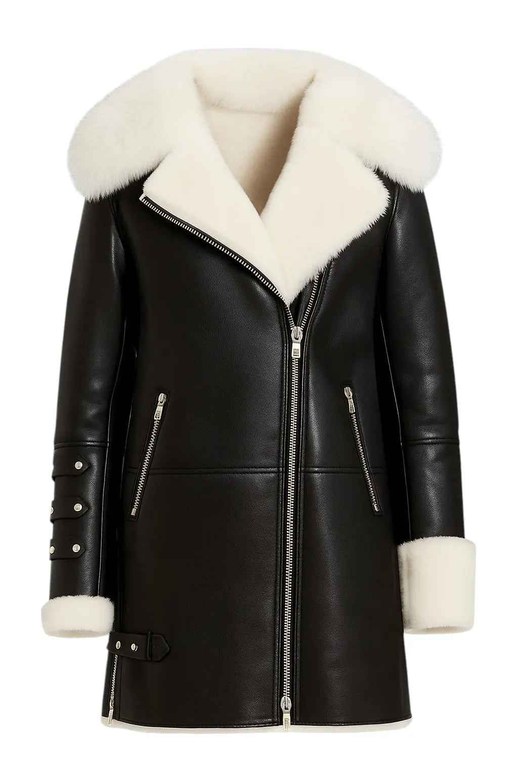Arctic Rebel – Women’s Luxe Shearling Coat with Fox Fur Hood