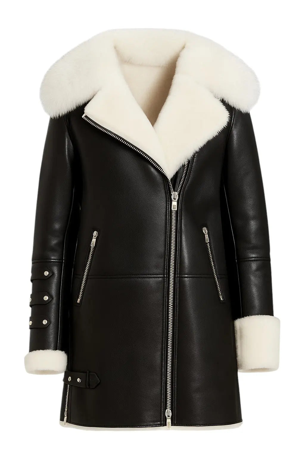 Arctic Rebel – Women’s Luxe Shearling Coat with Fox Fur Hood Luxequir Vogue