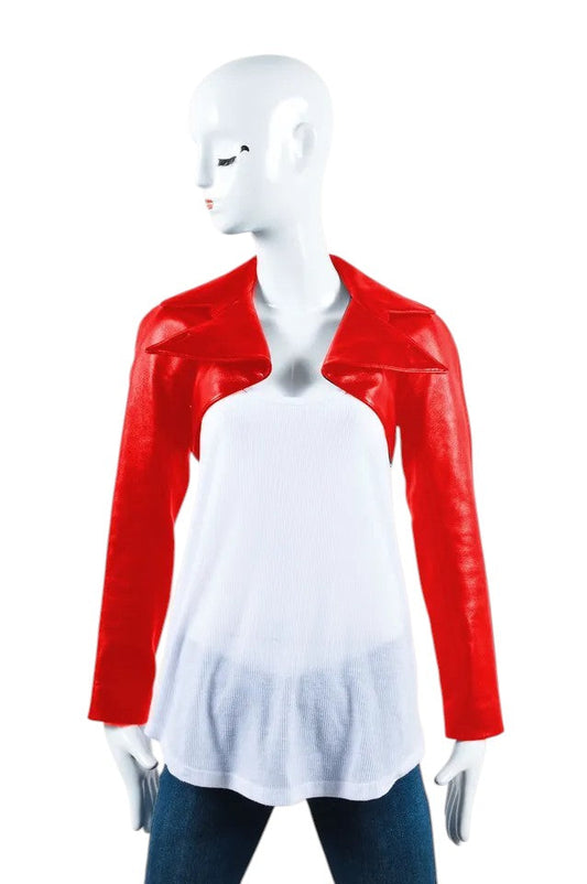 Crimson Edge – Women’s Cropped Leather Bolero Shrug Jacket Luxequir Vogue