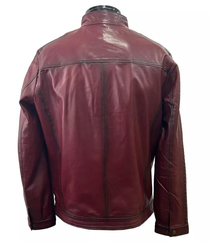 Crimson Grid – Men’s Maroon Textured Biker Leather Jacket Luxequir Vogue