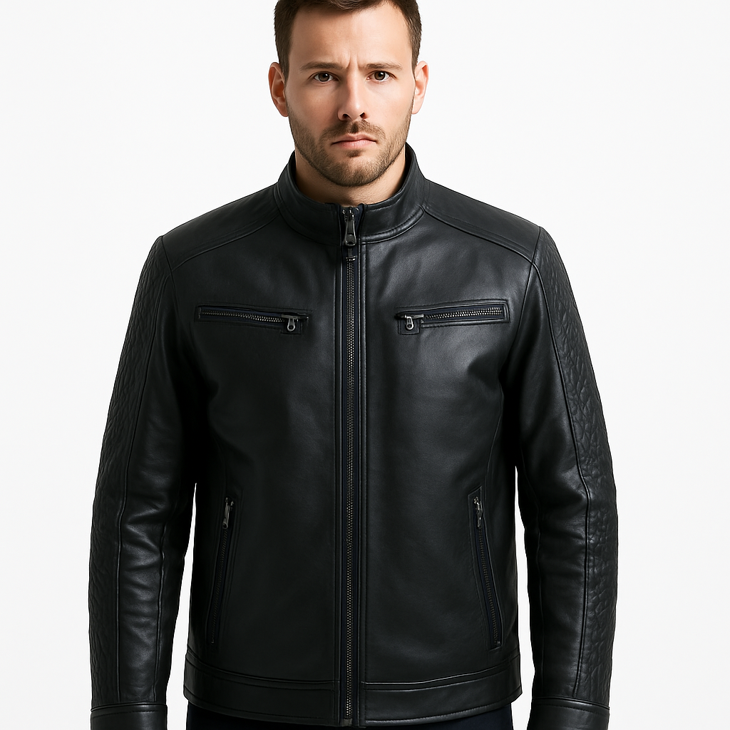 Crimson Grid – Men’s Maroon Textured Biker Leather Jacket Luxequir Vogue