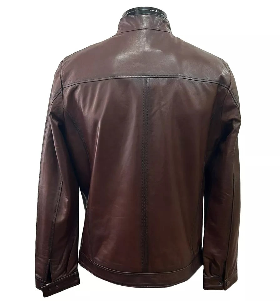 Crimson Grid – Men’s Maroon Textured Biker Leather Jacket Luxequir Vogue