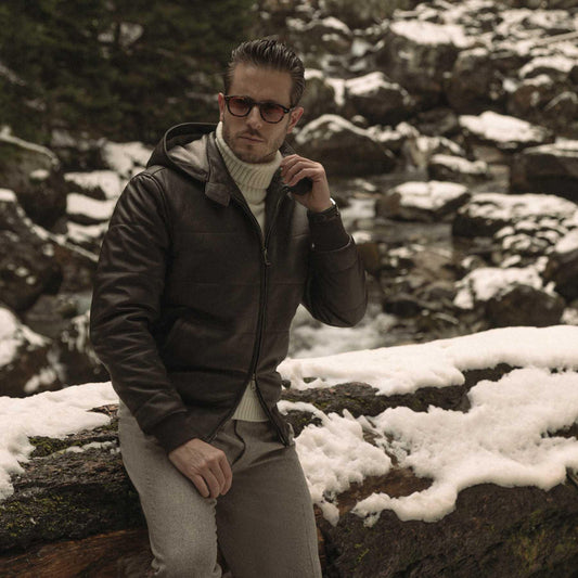 Deerskin Nomad – Men’s Dark Brown Sport Blouson Jacket with Detachable Hood Luxequir Vogue